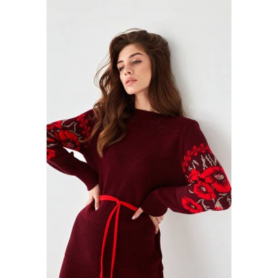 Knitted dress "Flowers" red/burgundy 